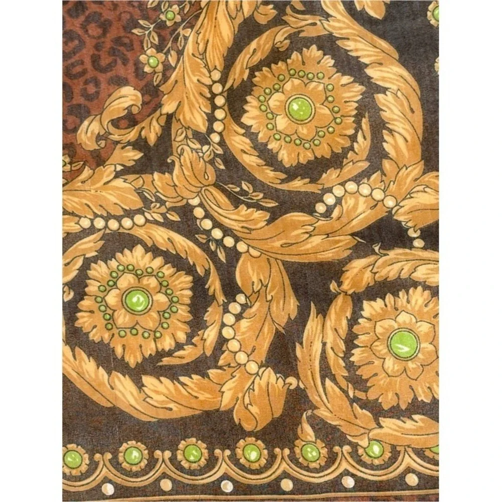 Vintage Baroque Leopard Print Square Scarf Gold Green Brown Animal‎ Print 34x34